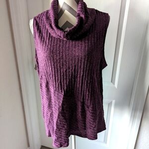 Purple Knit Sleeveless Cowl Neck Top